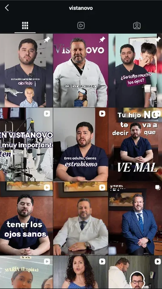 Perfil de Instagram de Vistanovo con reels y fotos de la clínica