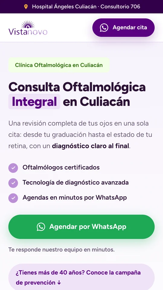 Landing de consulta oftalmológica de Vistanovo hecha por Ad Center