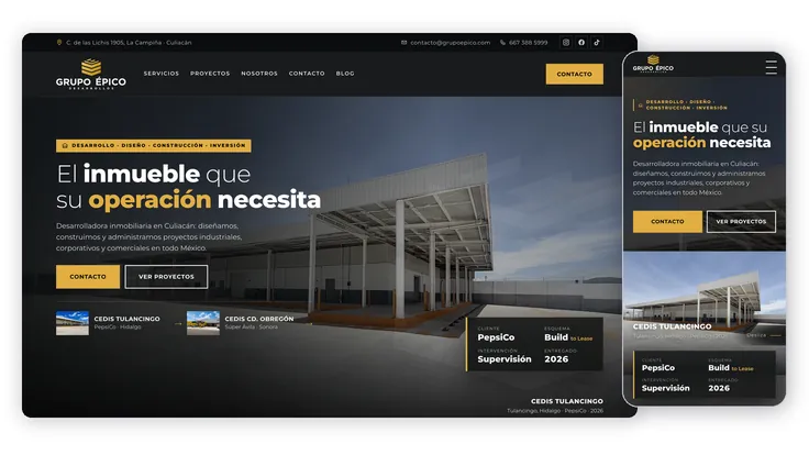 Sitio web de Grupo Épico, construcción industrial en Culiacán