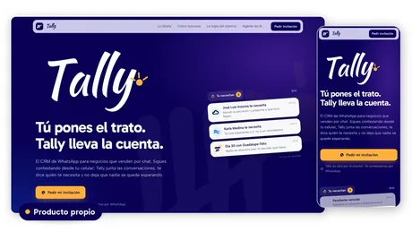 Landing de Tally, el CRM propio de Ad Center