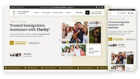 Sitio web de US Immigration Consultants hecho por Ad Center