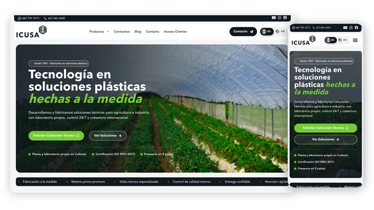 Sitio web de ICUSA, plásticos agrícolas e industriales, en construcción