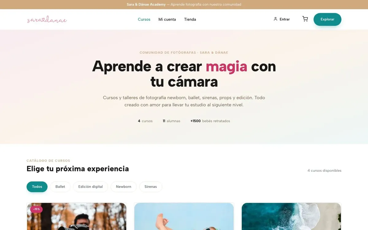 Primera pantalla del sitio de Sara & Dánae · Academy