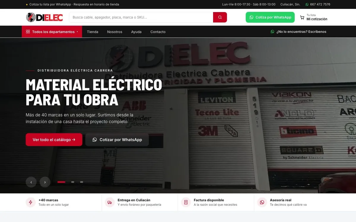 Primera pantalla del sitio de Dielec