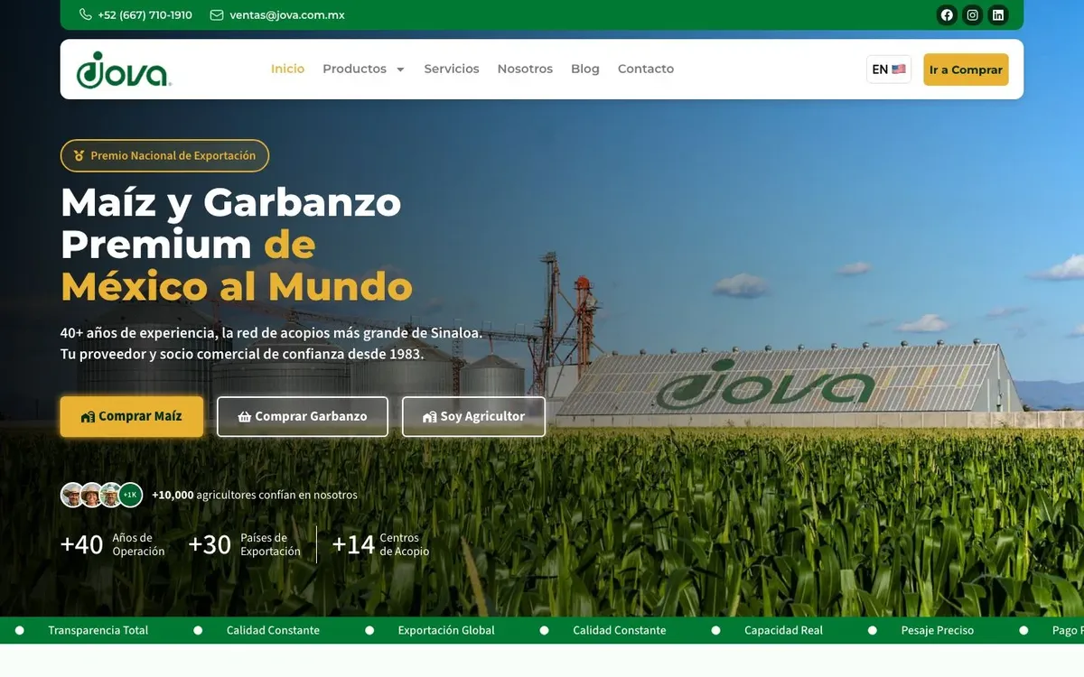 Primera pantalla del sitio de Jova