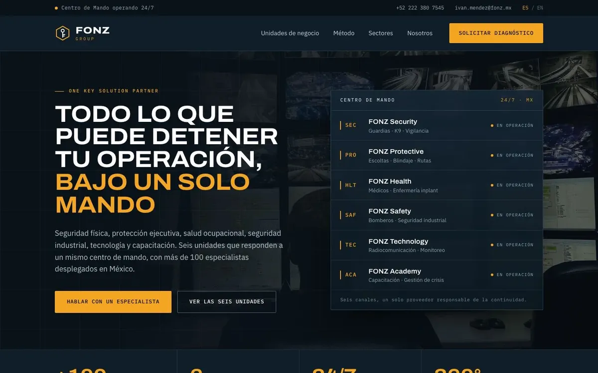 Primera pantalla del sitio de FONZ GROUP
