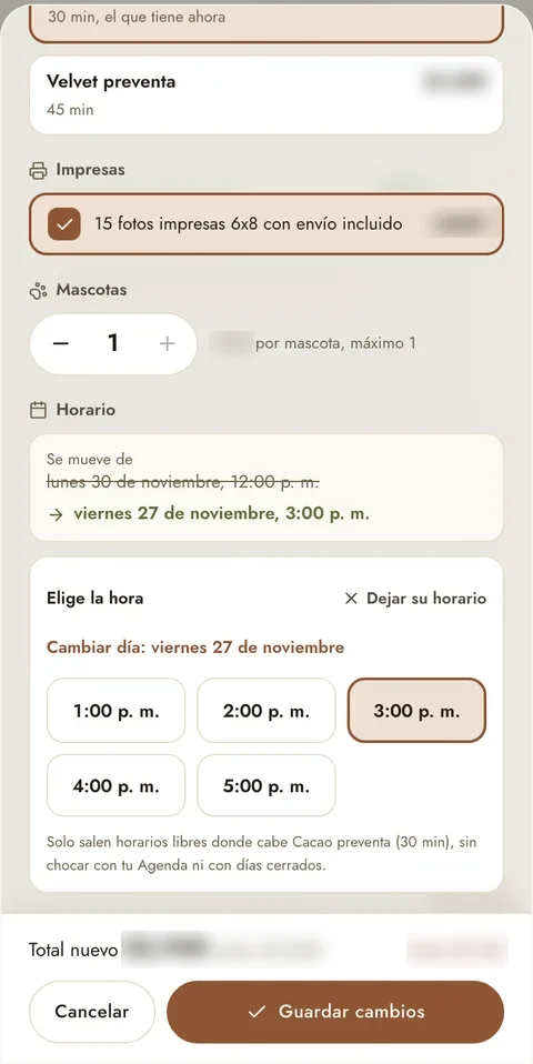 App de reservas de Liz Limón Photography en el celular
